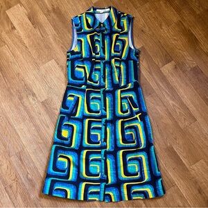 Boden Blue and Green Geometric Button Down Midi Dress